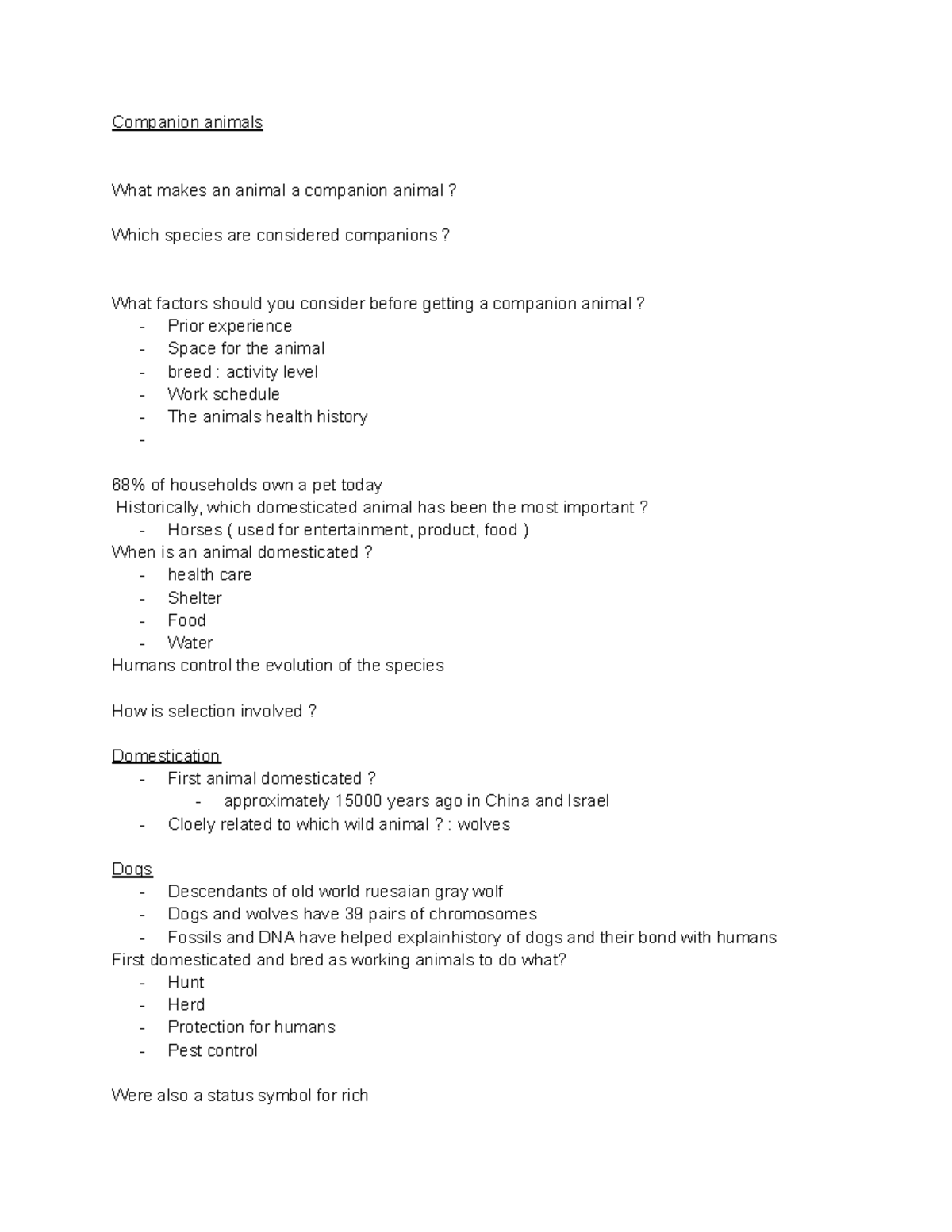 AVS- companion animal - All notes from the course - Companion animals ...