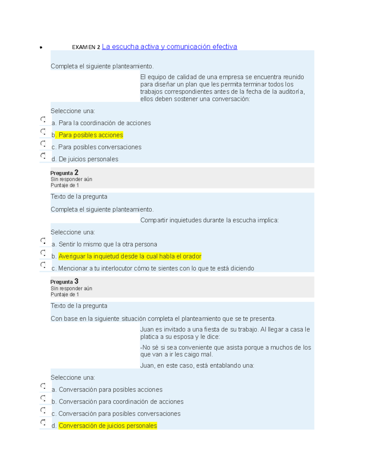 Examen 2 La Escucha Activa Y Comunicaci N Efectiva EXAMEN 2 La 