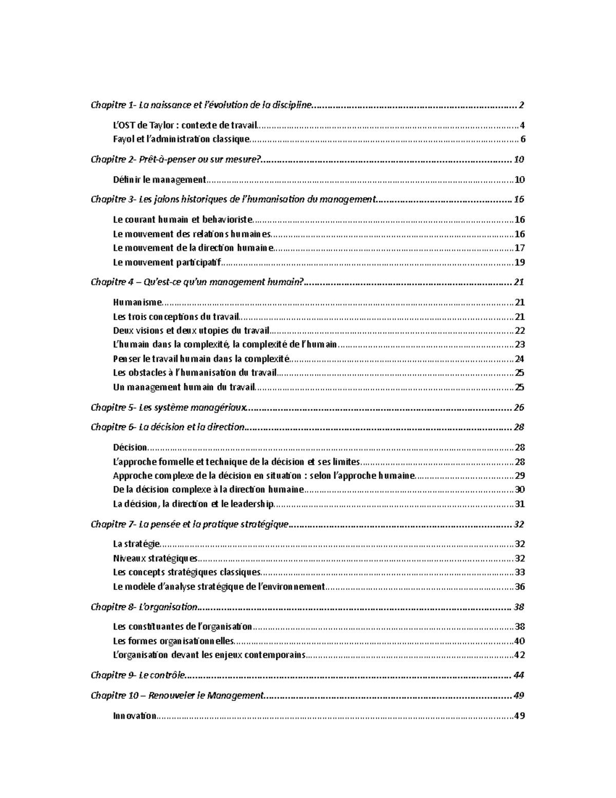 Synthese Management - Notes De Cours Complètes Pour La Session AUT 2019 ...