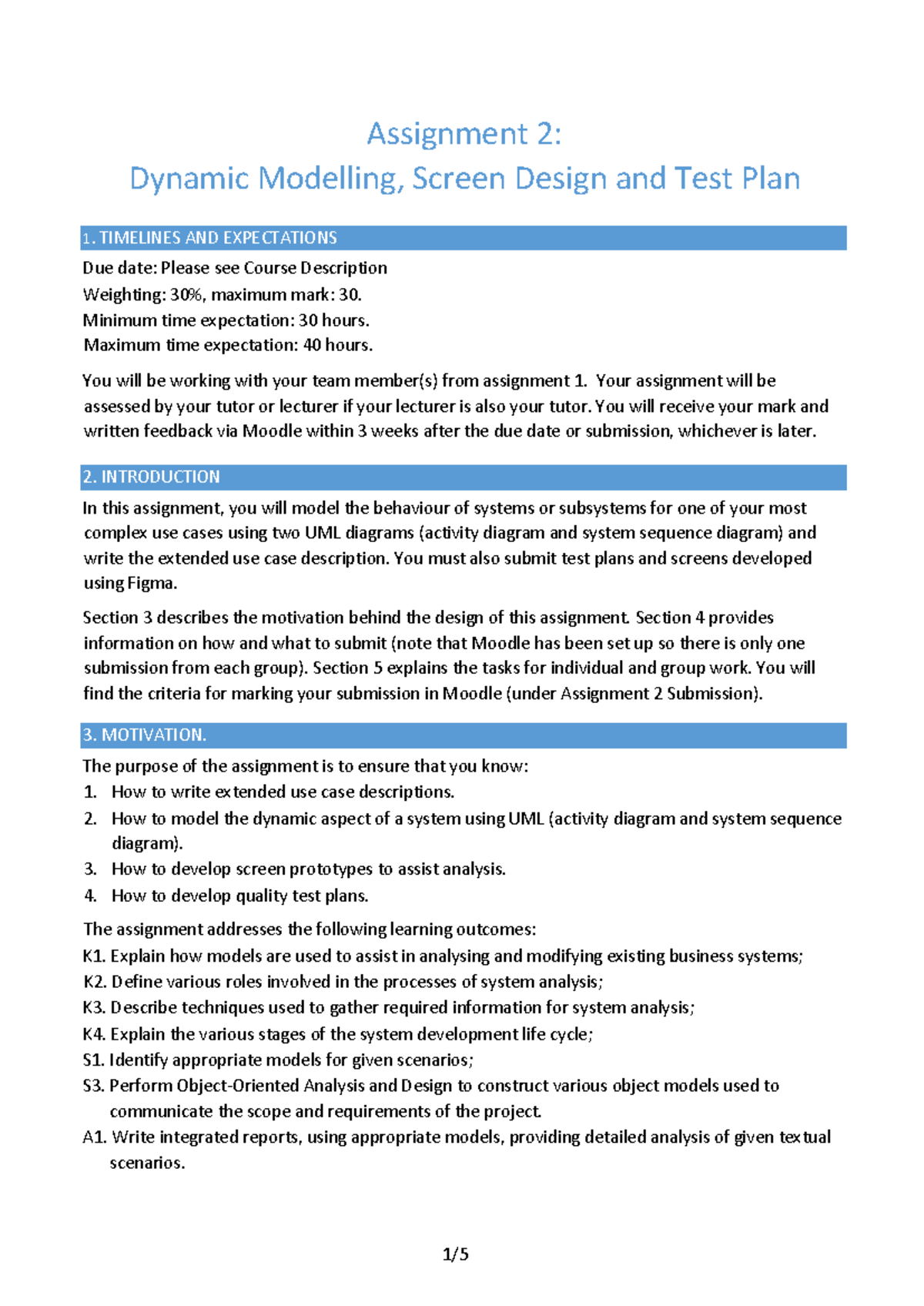 Itech 2002 A2 Specification 2024s1 - Assignment 2: Dynamic Modelling ...