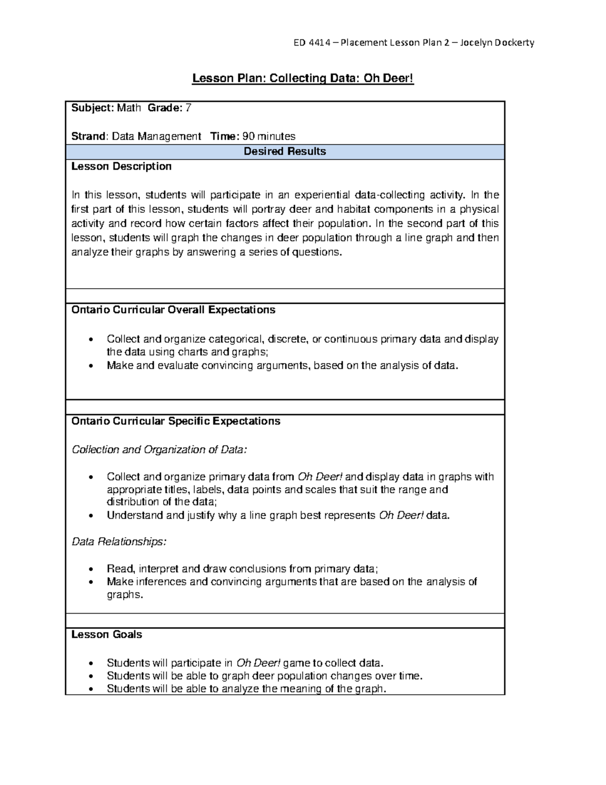 Grade 7 - math - oh deer collecting data - Lesson Plan: Collecting Data ...