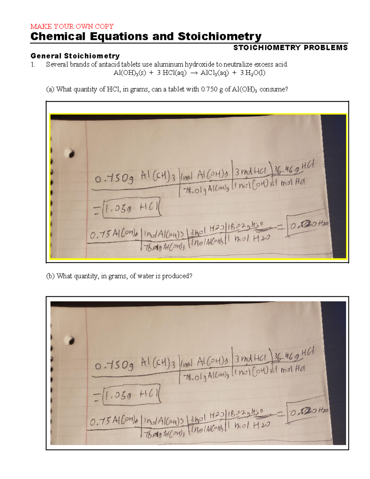 Copy of Copy of General Stoichiometry - MAKE YOUR OWN COPY Chemical ...