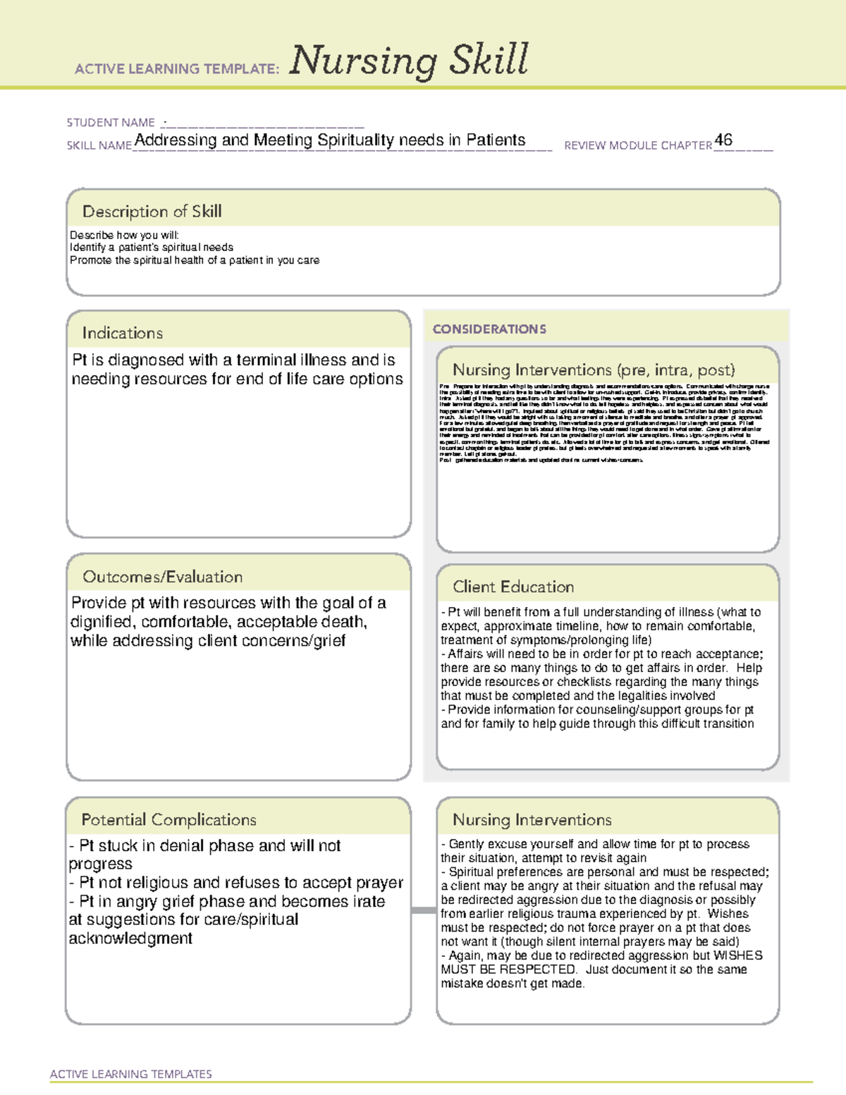 ATI Spirituality DONE - Assignment - ACTIVE LEARNING TEMPLATES Nursing ...