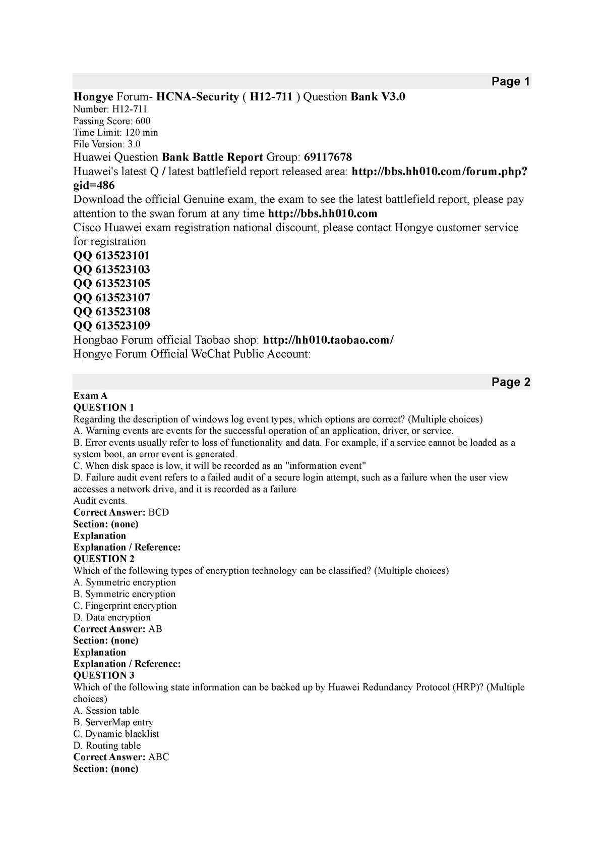 Dump 3 - Hcia - Page 1 Hongye Forum- HCNA-Security ( H12-711 ) Question ...