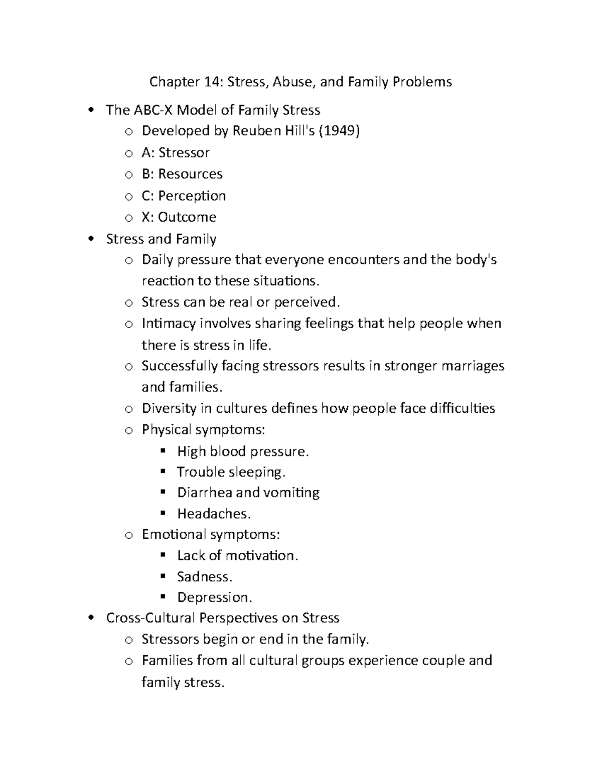 Chapter 14 Notes - Chapter 14: Stress, Abuse, And Family Problems The ...