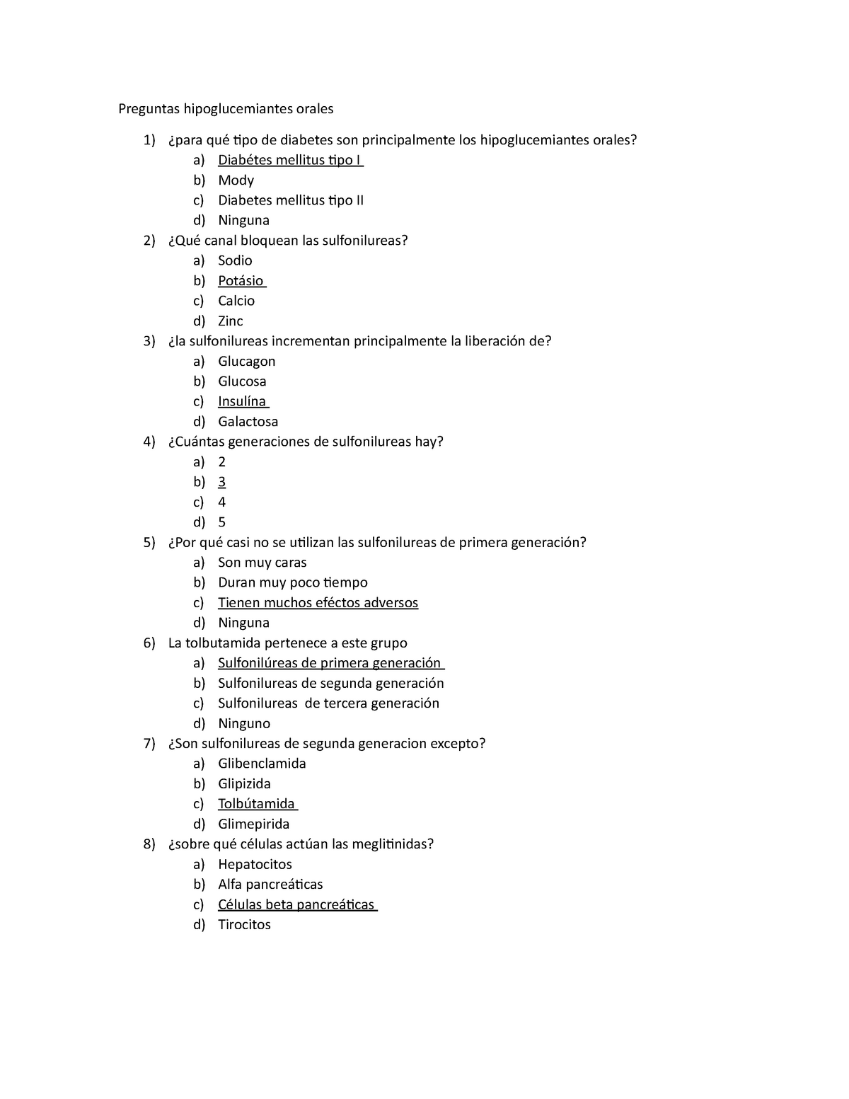 Examen Preguntas Y Respuestas Preguntas Hipoglucemiantes Orales Tipo De Diabetes Son