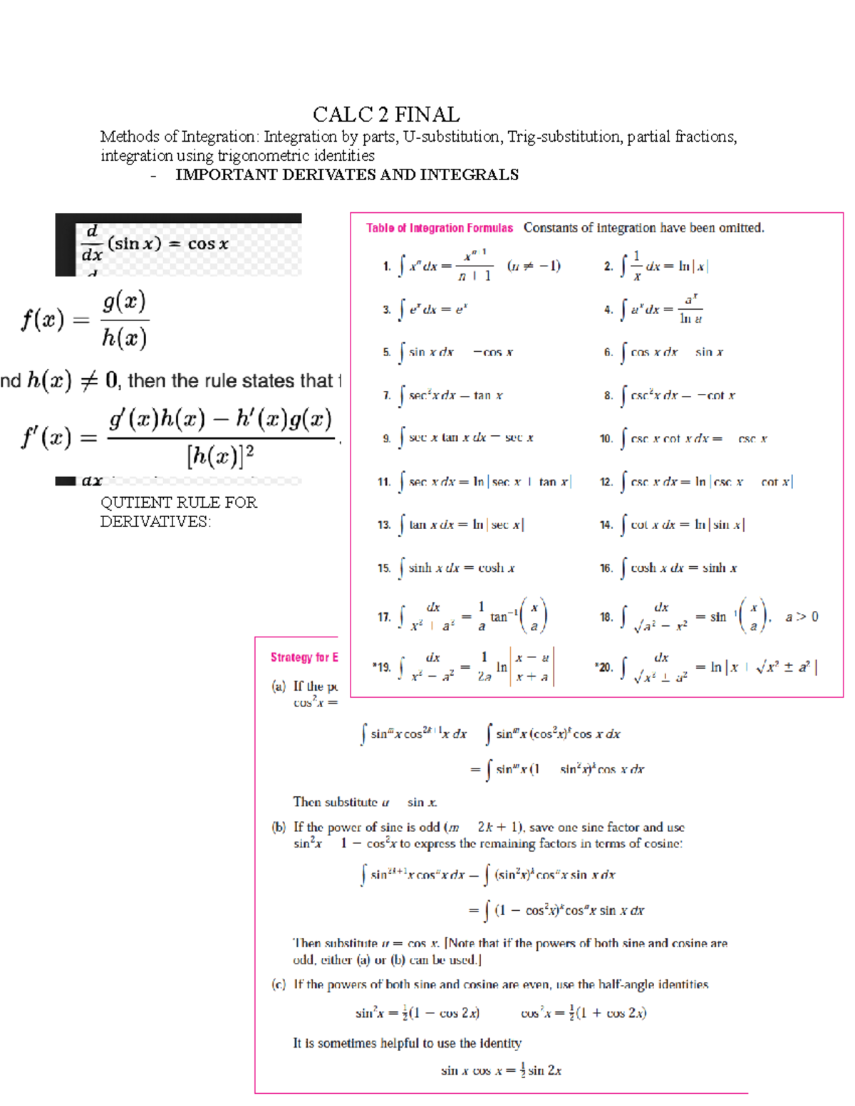 calculus 2 final exam with solutions