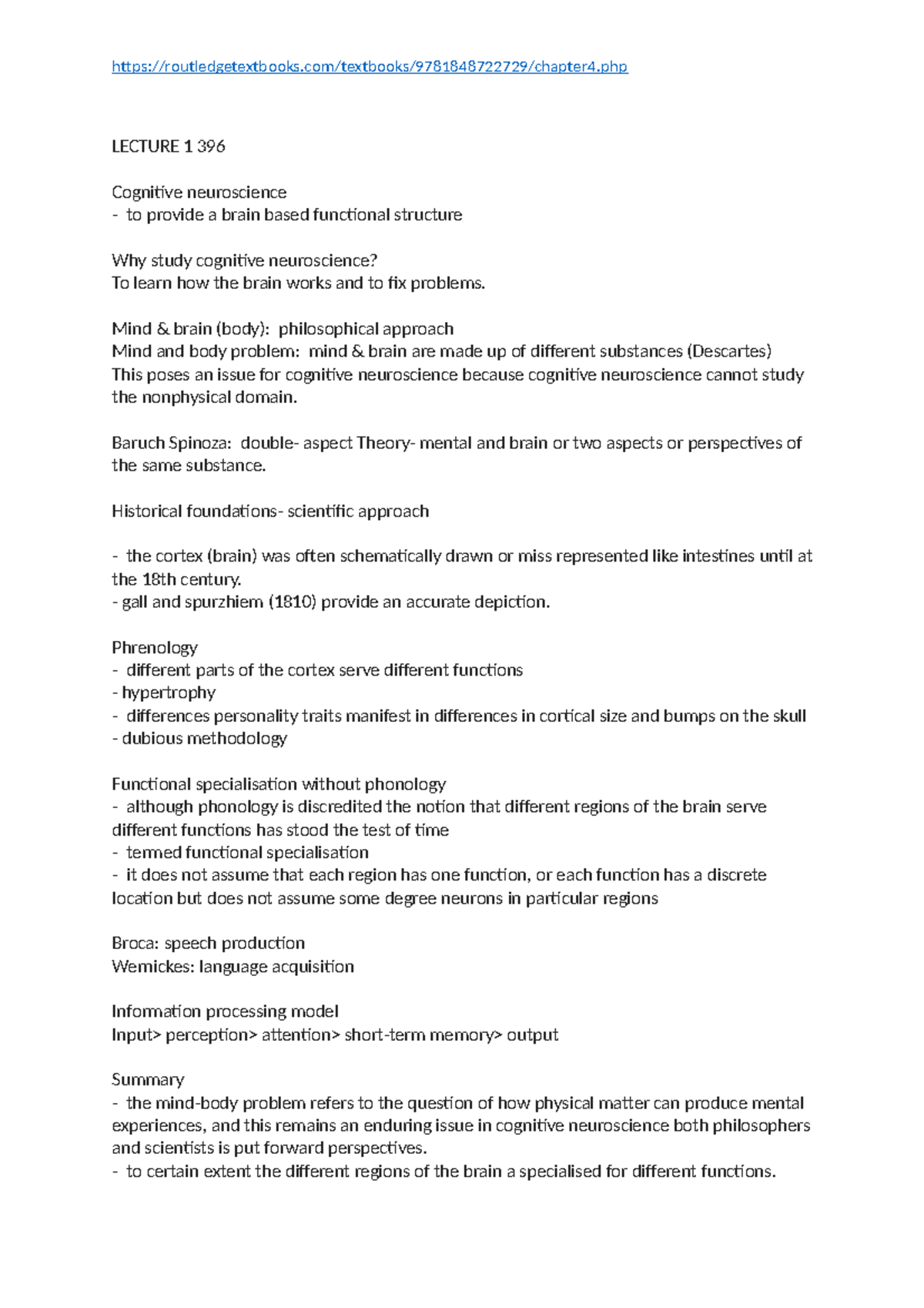 Midterm lecture notes - LECTURE 1 396 Cognitive neuroscience - to ...