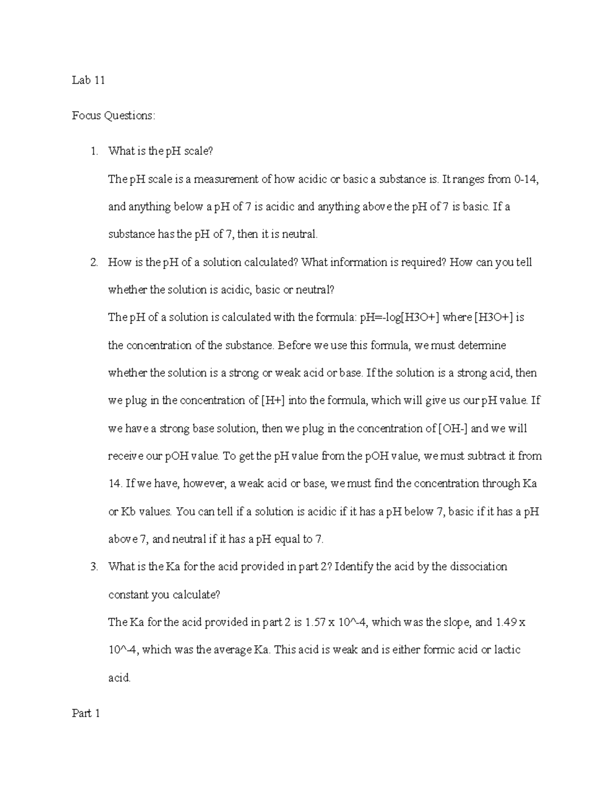 Lab 11 Lab 11 Focus Questions What Is The PH Scale The PH Scale Is 