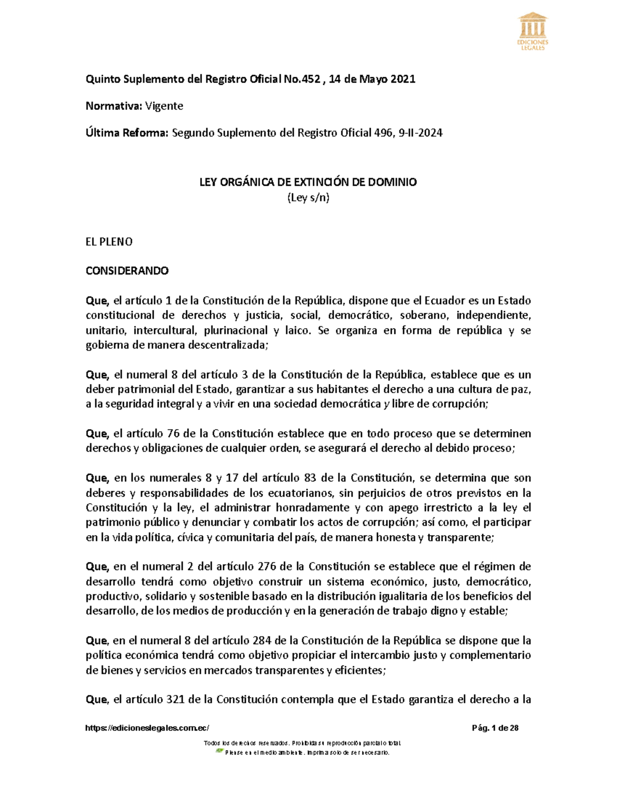LEY Organica DE Extincion DE Dominio - edicioneslegales.com/ Pág. 1 de ...