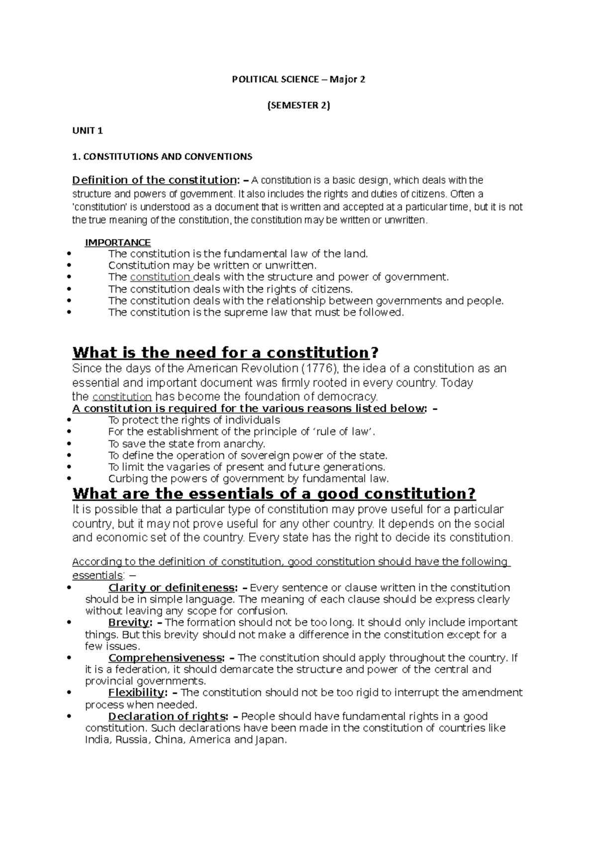 Political Science II useful POLITICAL SCIENCE Major 2 (SEMESTER