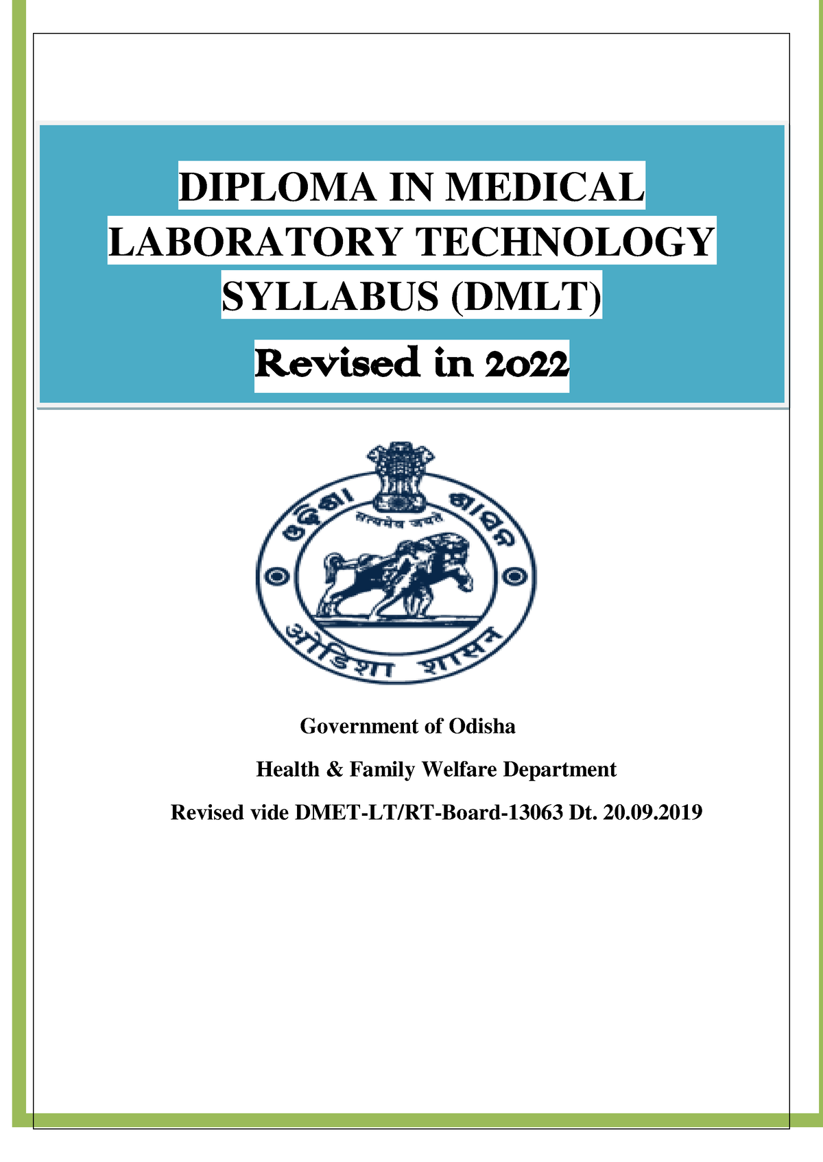 DMLT Syllabus Material - Government Of Odisha Health & Family Welfare ...