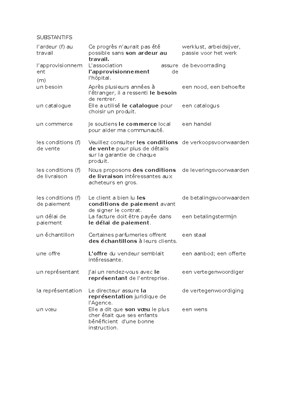 Alle vocabulaire Module 4, jaar 1 -Frans - SUBSTANTIFS l’ardeur (f) au ...