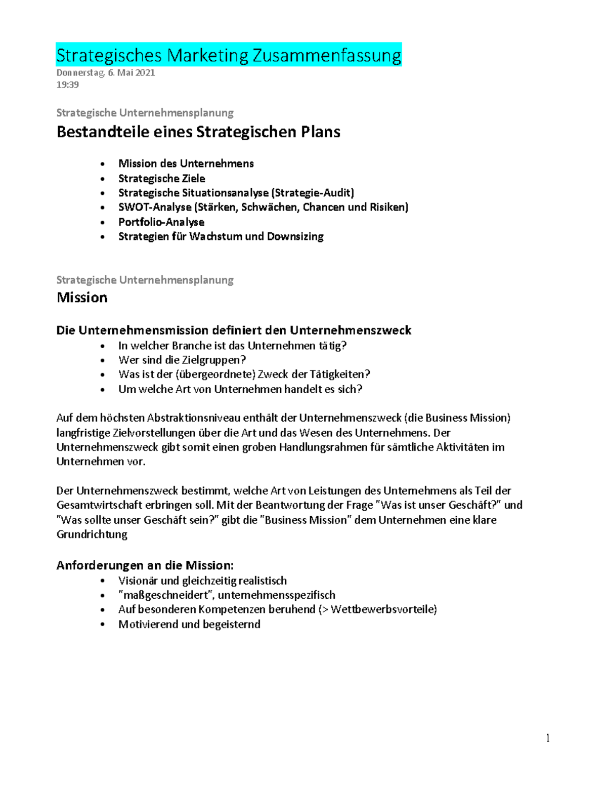 Zusammenfassung - Strategisches Marketing - Strategisches Marketing ...