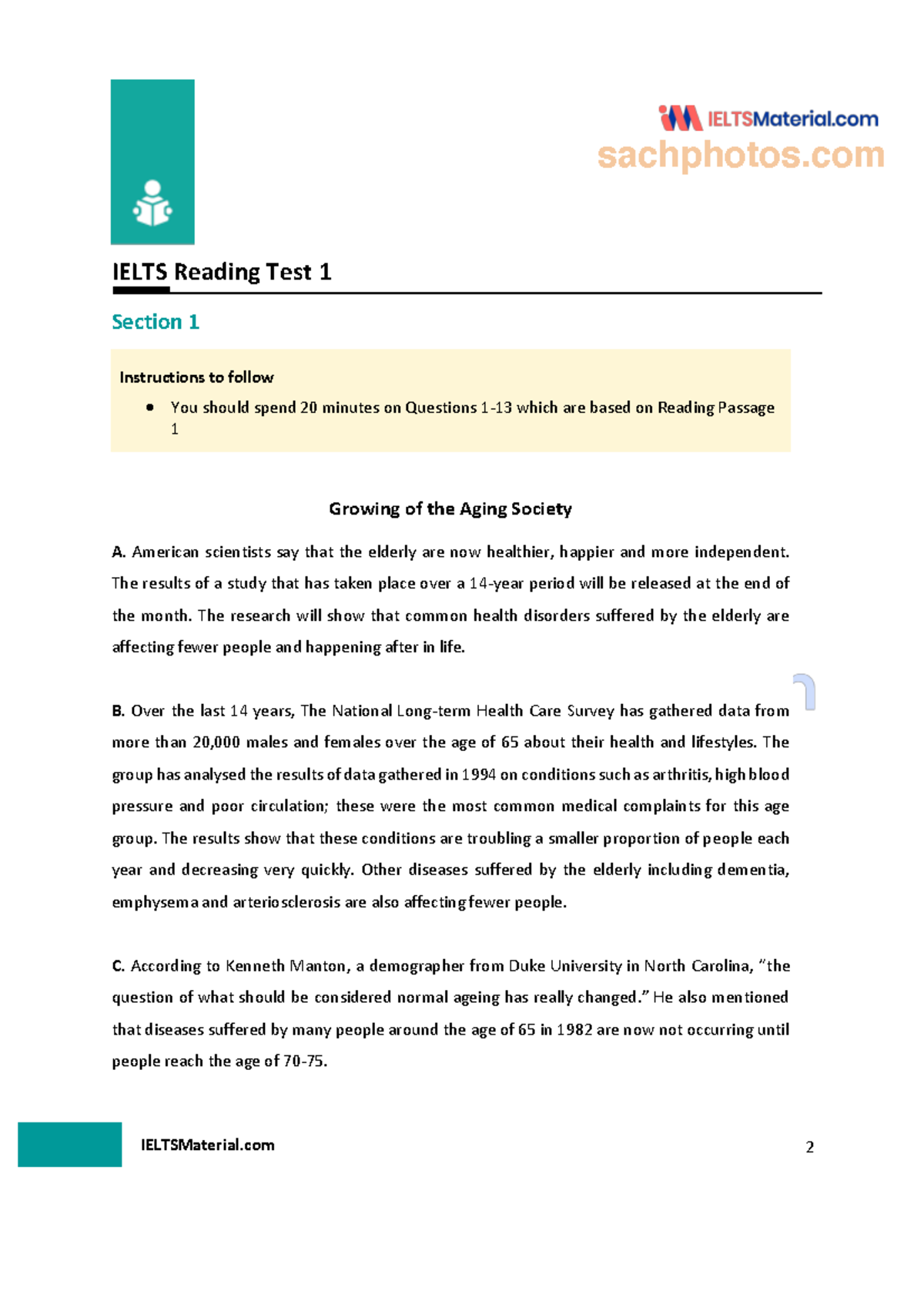 Test 1 - IELTS - IELTSMaterial IELTS Reading Test 1 Section 1 ...