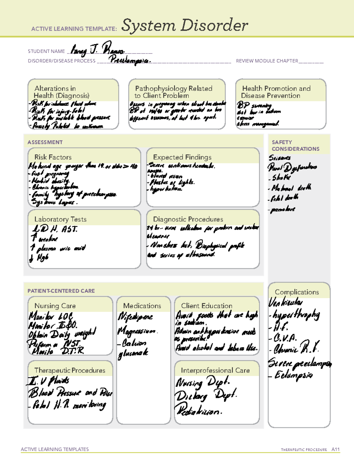 Preeclampsia - ATI template system disorder - ACTIVE LEARNING TEMPLATES ...