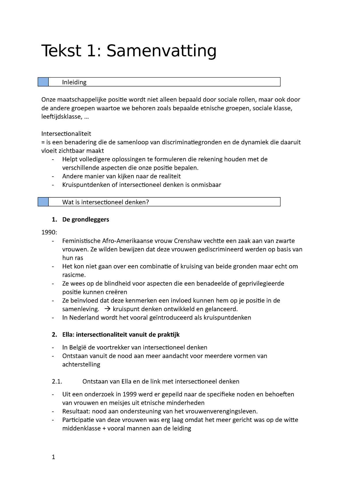 Samenvatting Teksten - Tekst 1: Samenvatting Inleiding Onze ...