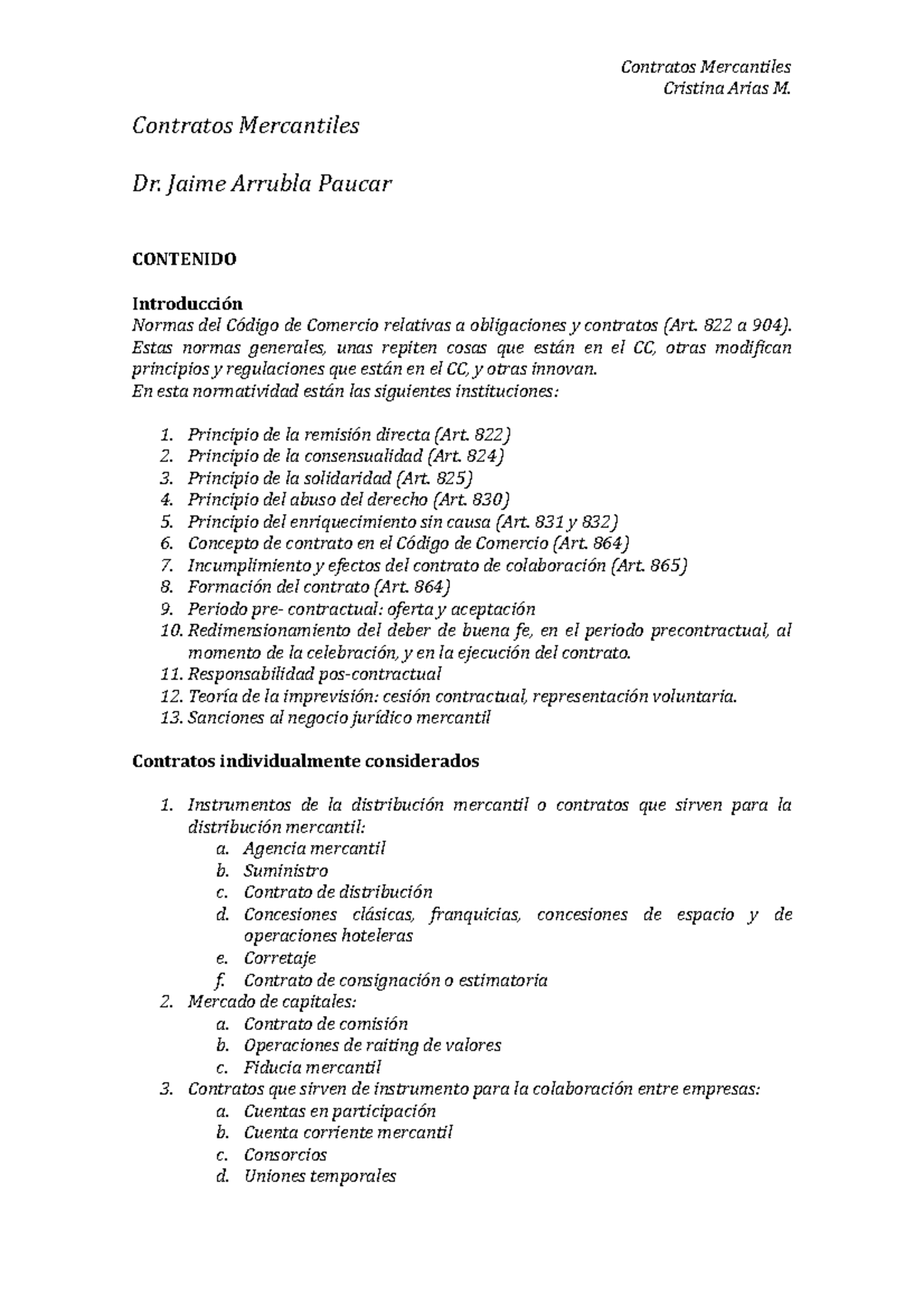 Contratos Mercantiles Dr Jaime Arrubla Paucar (2014 ) Contratos