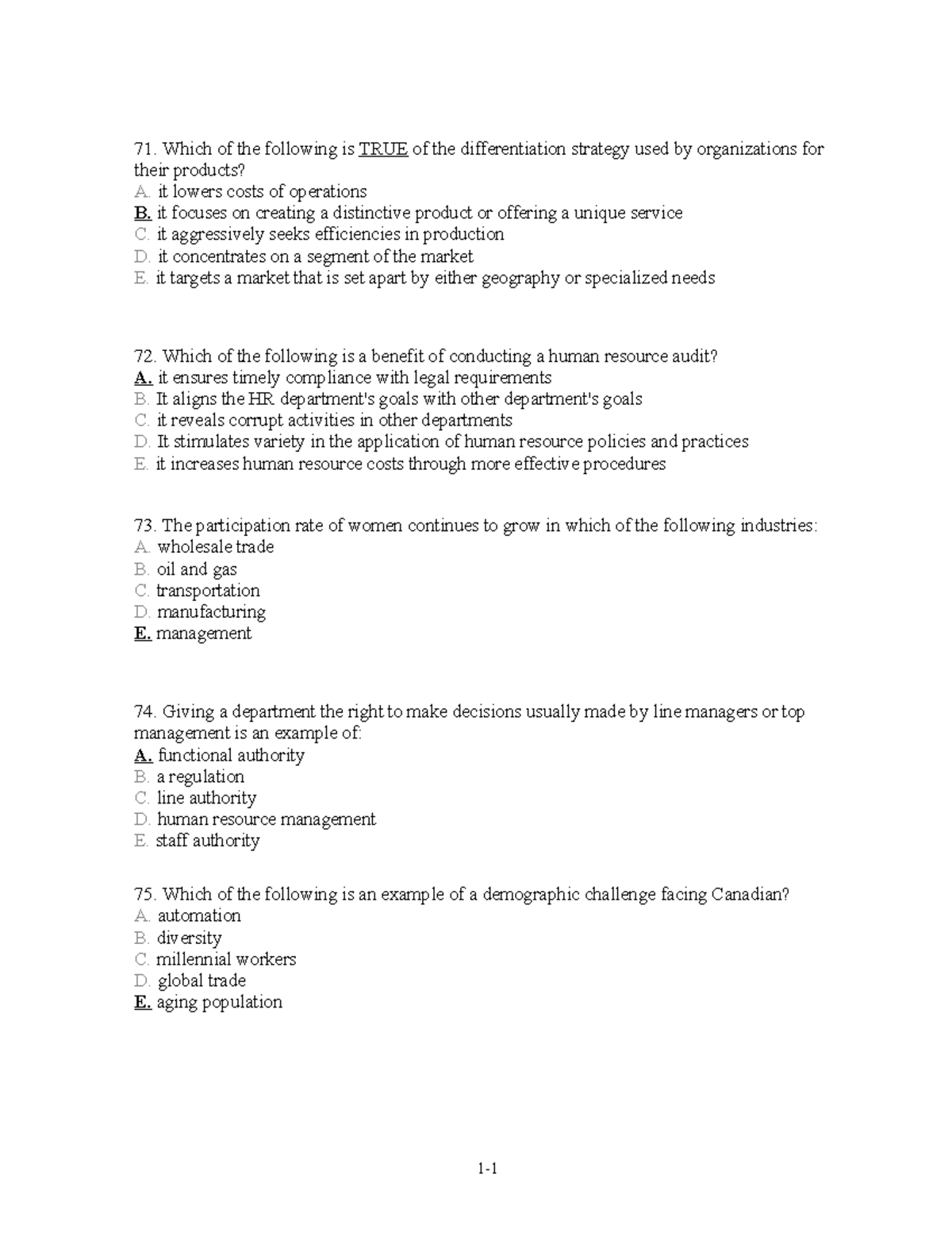 Quize 5 quizzes for Canadian Human resources Management 12th edition