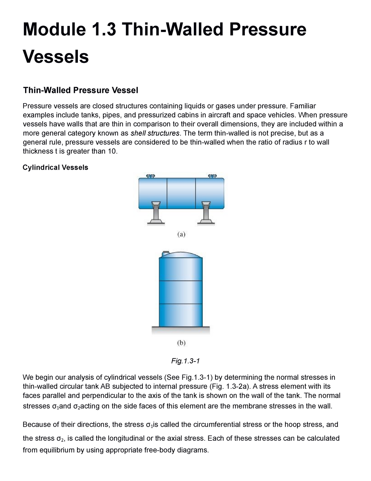 Module 1.3 Thin-Walled Pressure Vessels CE 205 - Mechanics Of ...