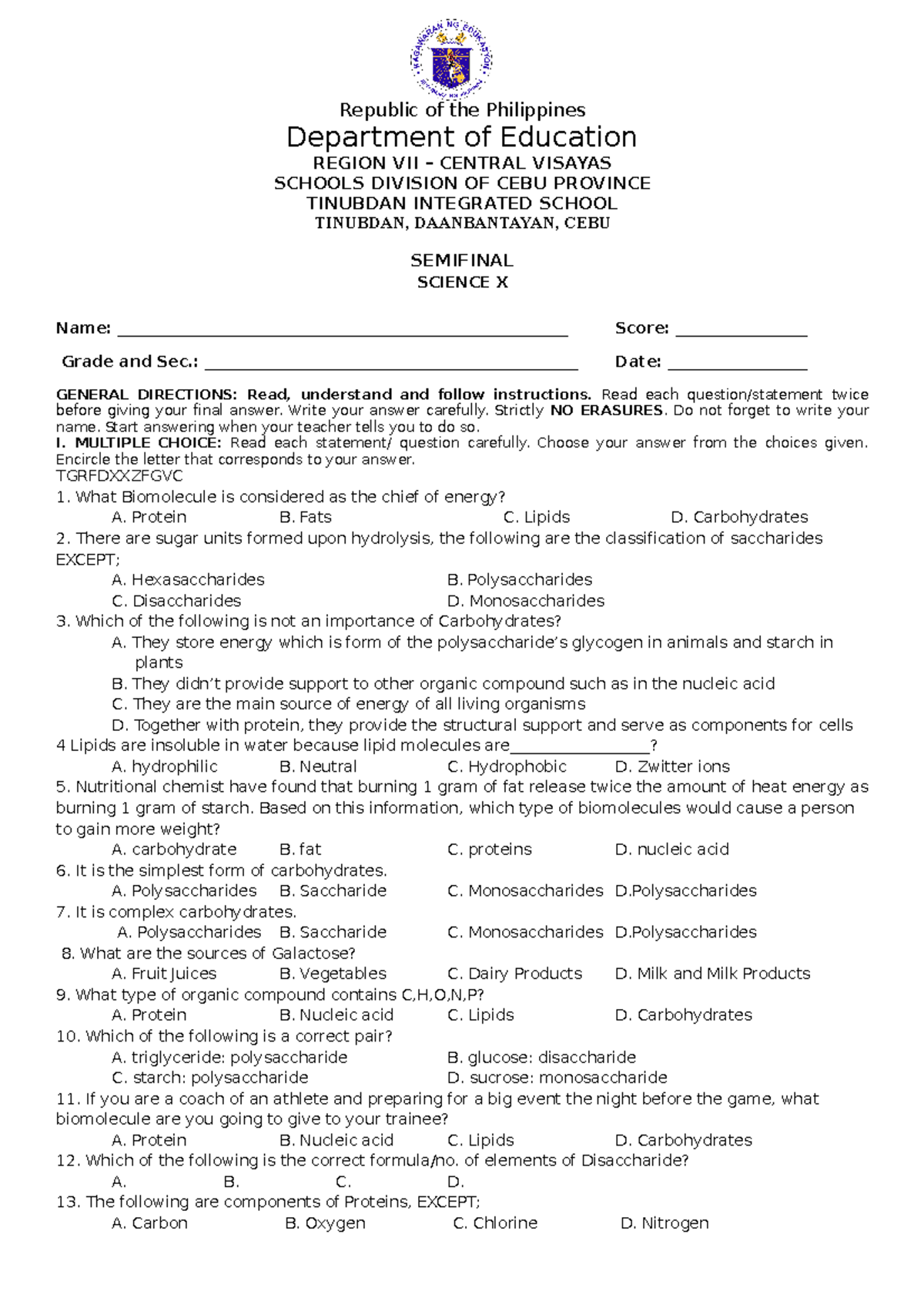 Science 10 Semifinal BS Medical Laboratory Science SWU Studocu