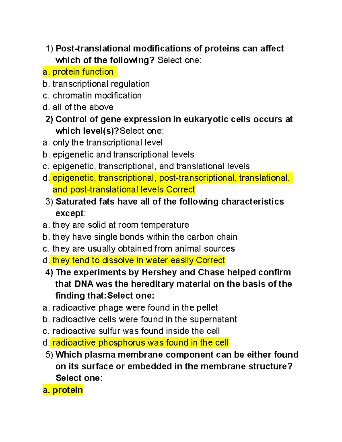 Practice review quiz - Post-translational modifications of proteins can ...