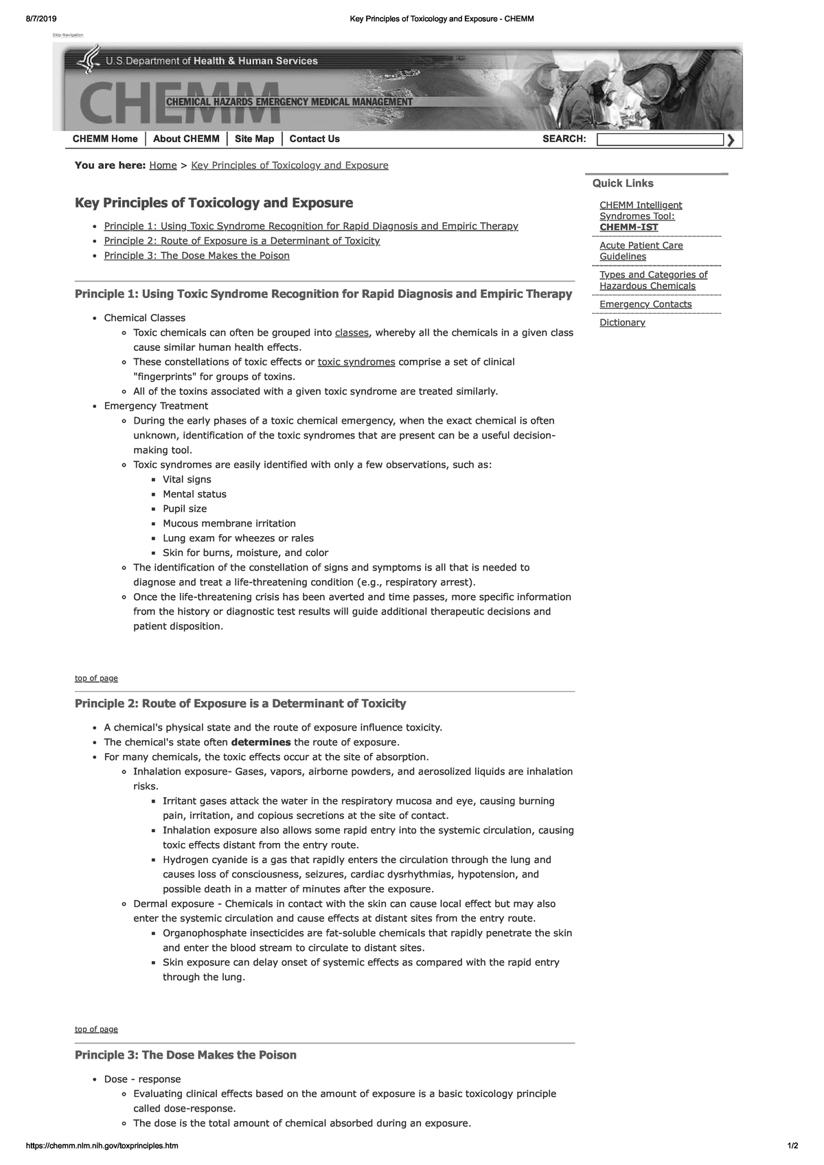 Key Principles of Toxicology and Exposure - Chemm - Key Principles of ...