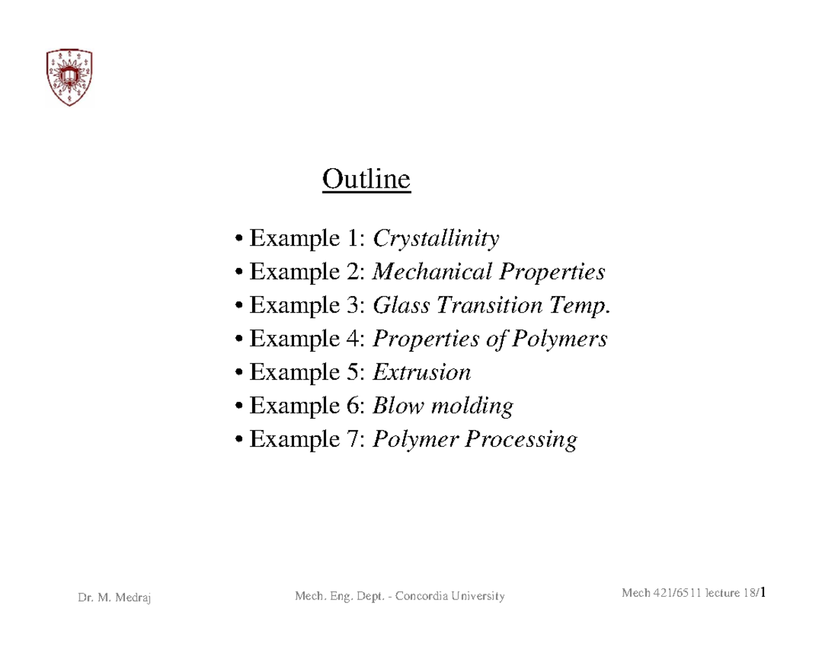 Lecture 18 plastics Review MECH 421 - Outline • Example 1 ...