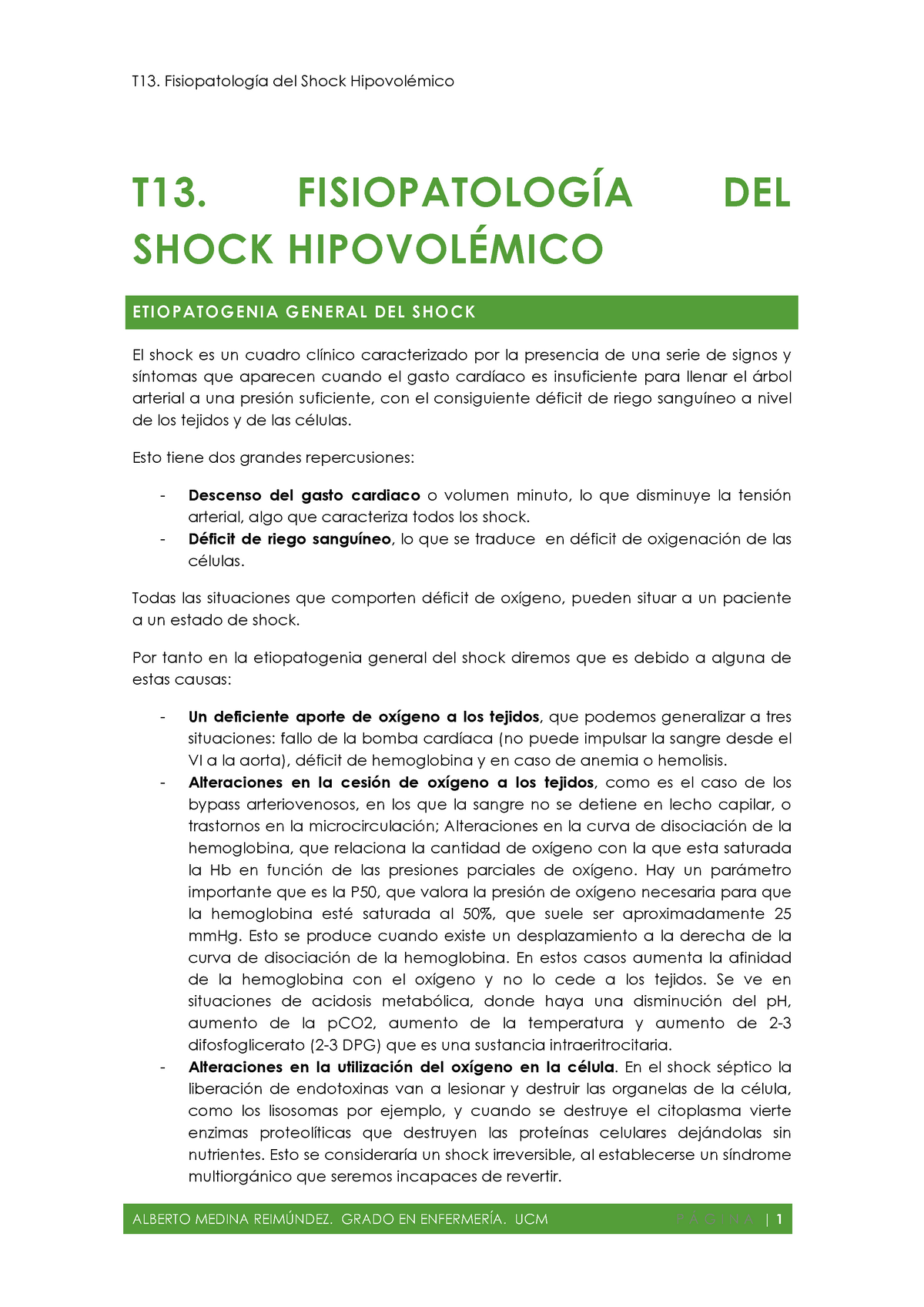 fisiopatología del shock hipovolémico