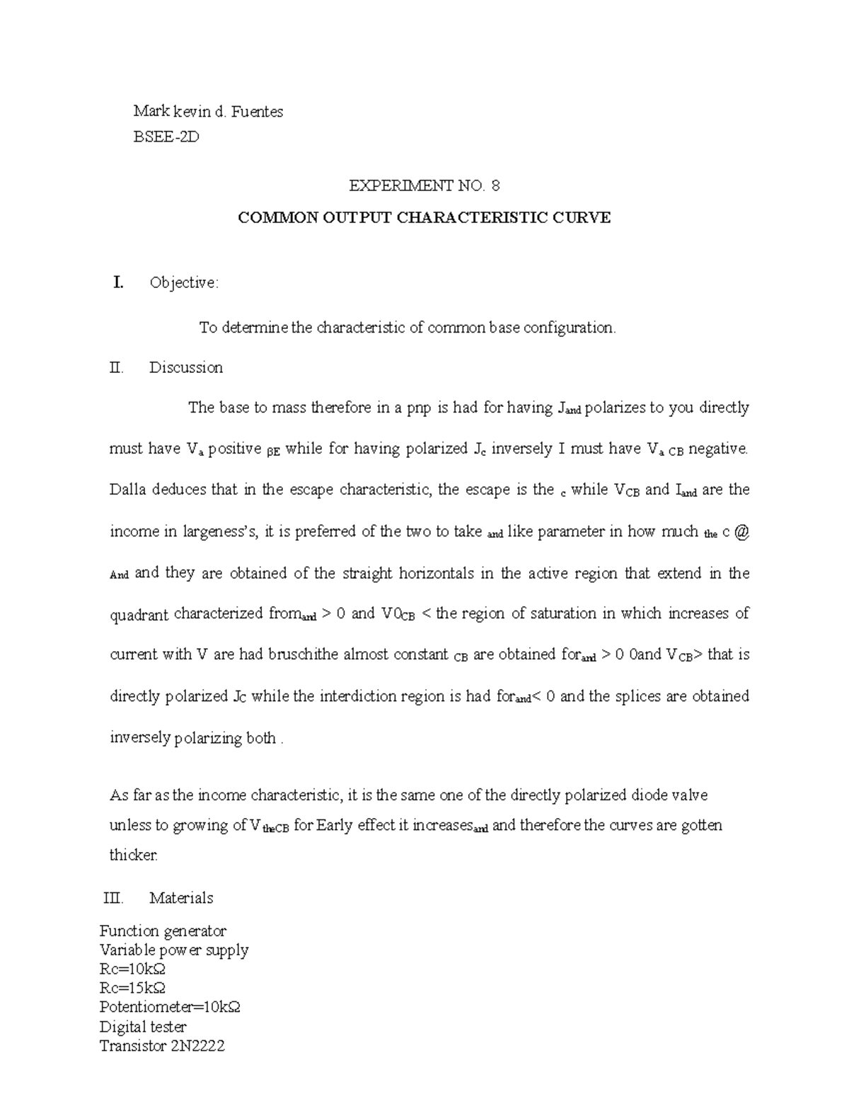 ELECTRONIC MATERIAL EXPERIMENT IN BSEE 9 ELECTRICAL ENGINEERING MAJOR