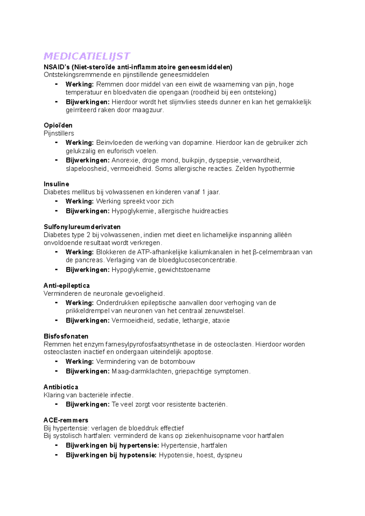 Medicatielijst - Sammenvattende lijst van alle medicatie waar je iets ...