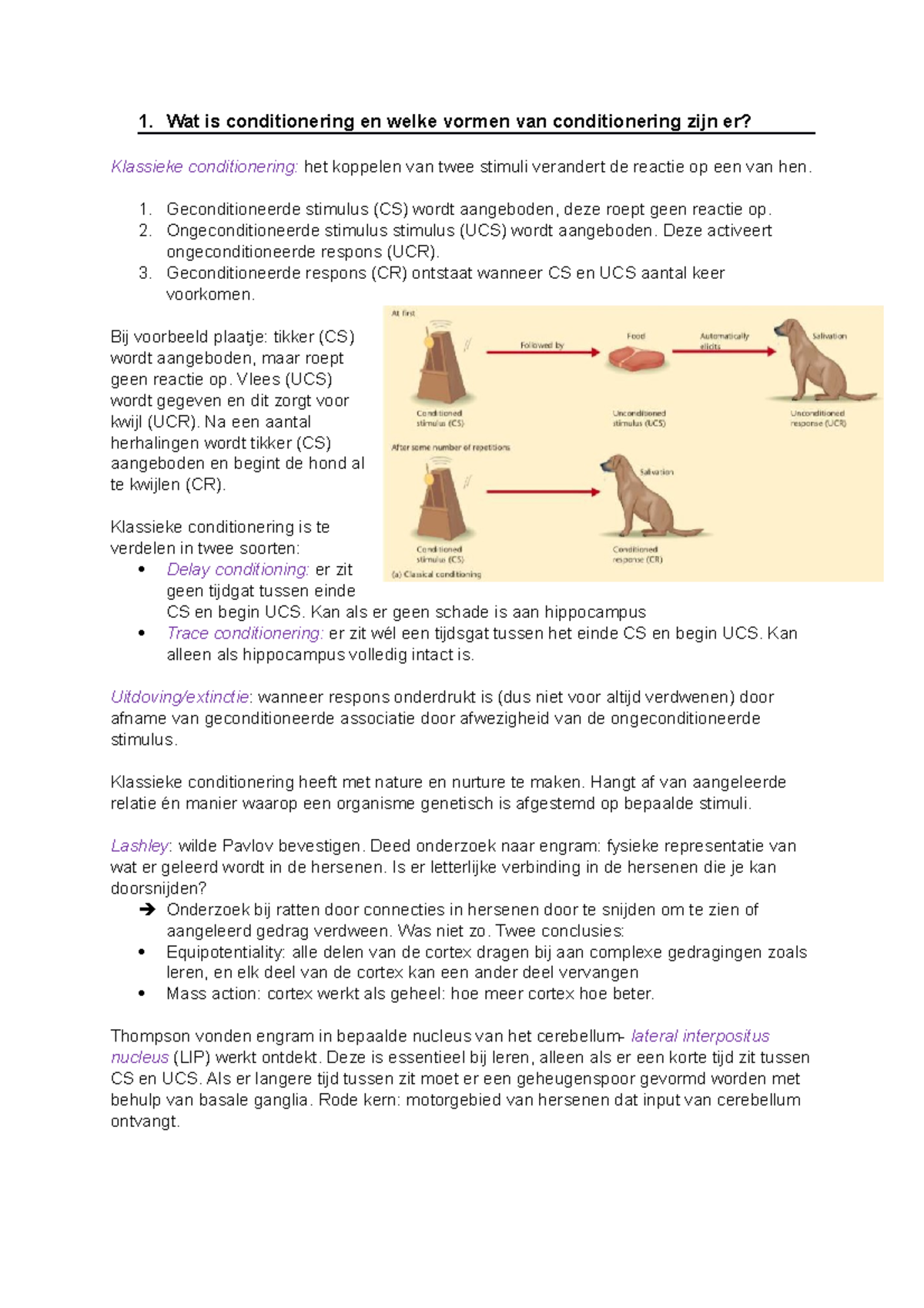 Probleem 5 samenvatting - 1. Wat is conditionering en welke vormen van ...