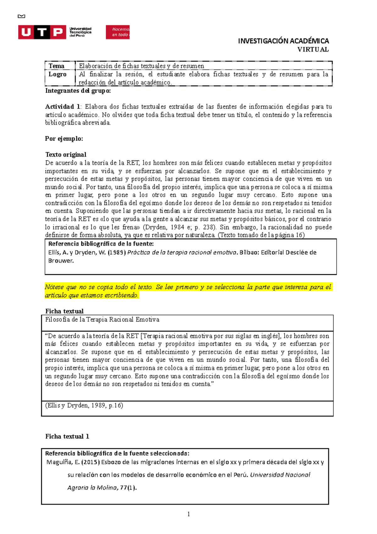 S9 Tarea Fichas Textuales Y De Resumen 1 InvestigaciÓn AcadÉmica Virtual Tema Elaboración De 9385