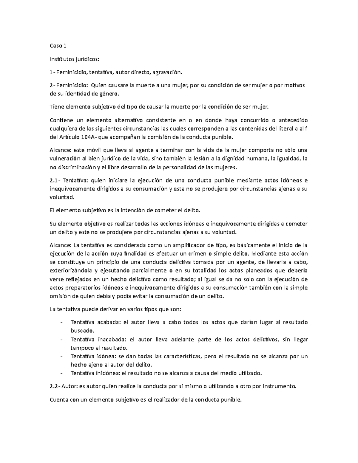 Caso 1 - Caso De Derecho Penal. - Caso 1 Institutos Jurídicos: 1 ...