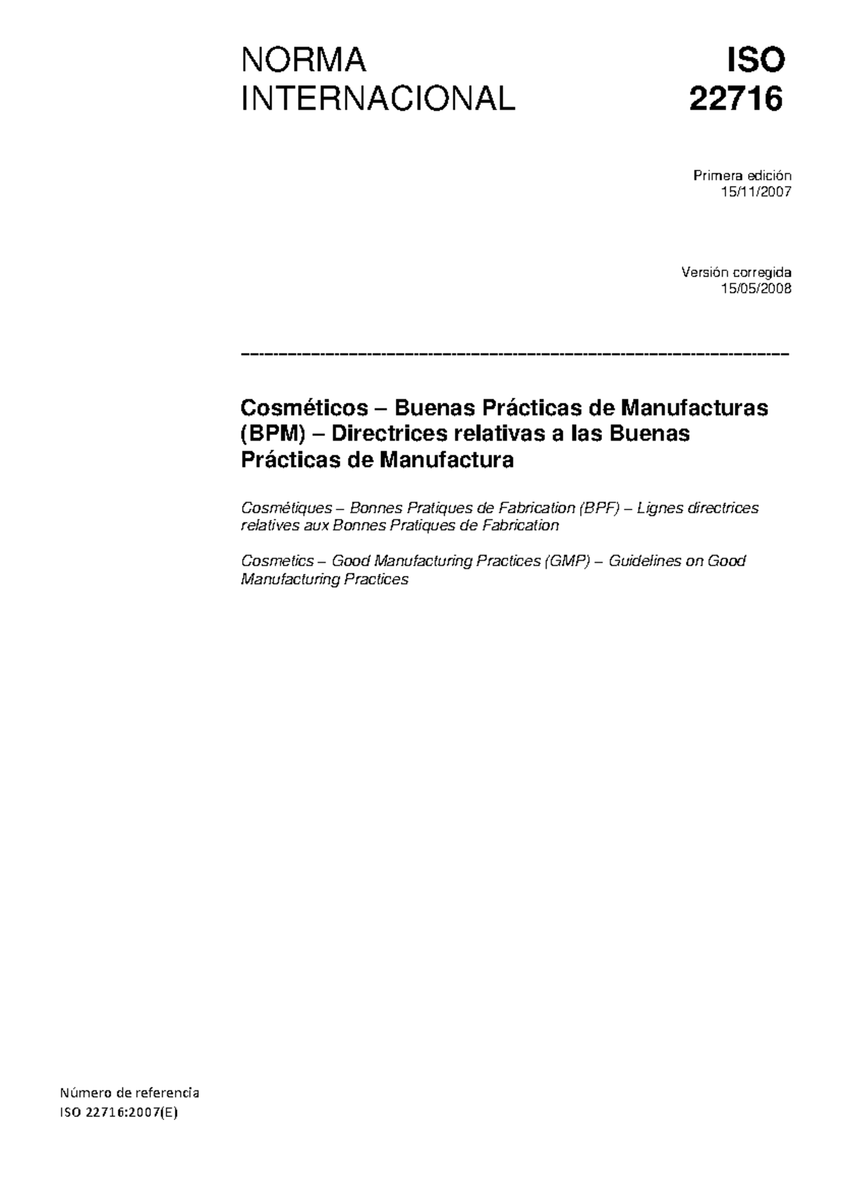 ISO 22716-2008 BPF Cosmeticos - Espanol - Número De Referencia ISO ...