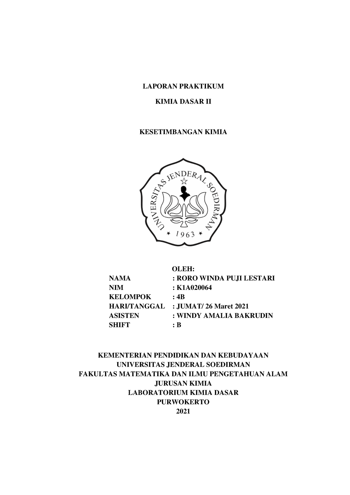 Percobaan 3 Kesetimbangan Kimia - LAPORAN PRAKTIKUM KIMIA DASAR II ...