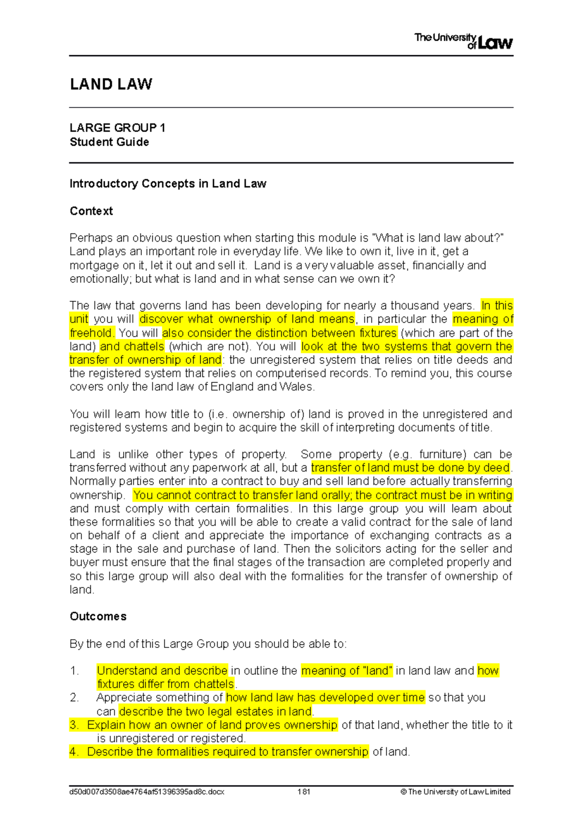 Land Law LG 1 - Lecture notes 1 - LAND LAW LARGE GROUP 1 Student Guide ...