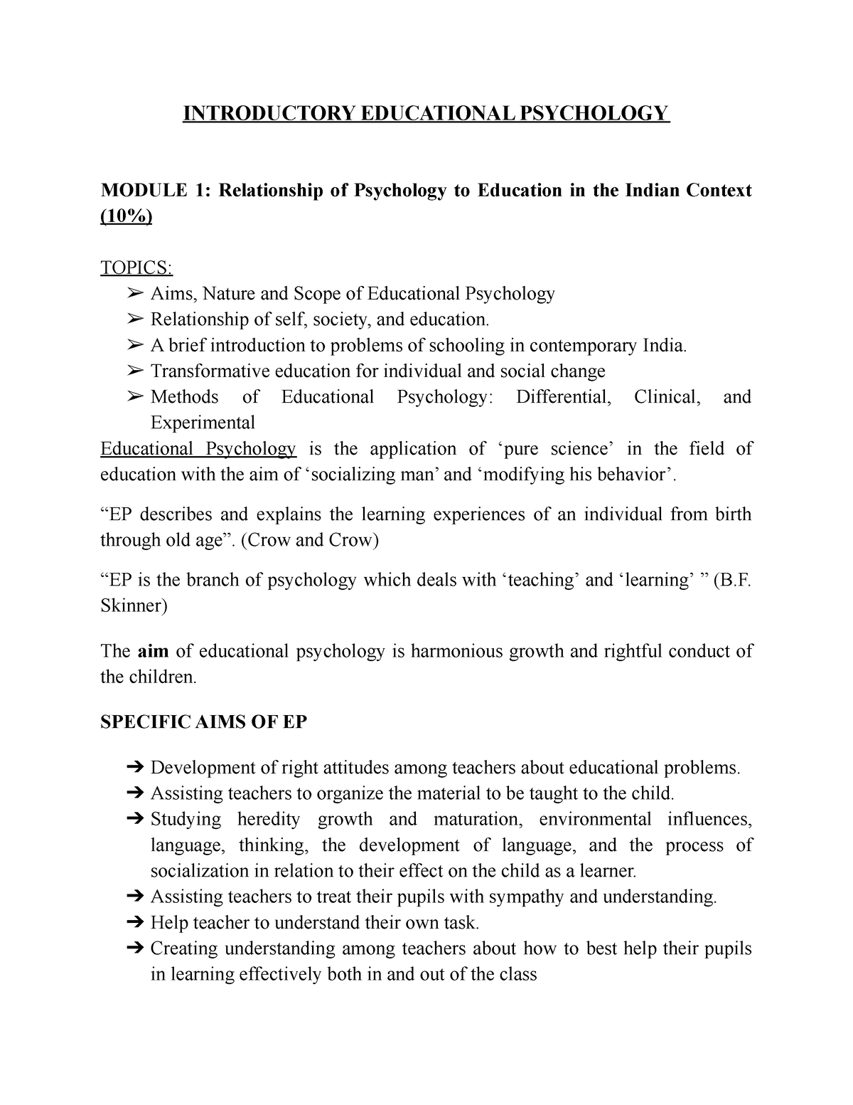 Introductory Educational Psychology final notes (1) (1) - Applied ...