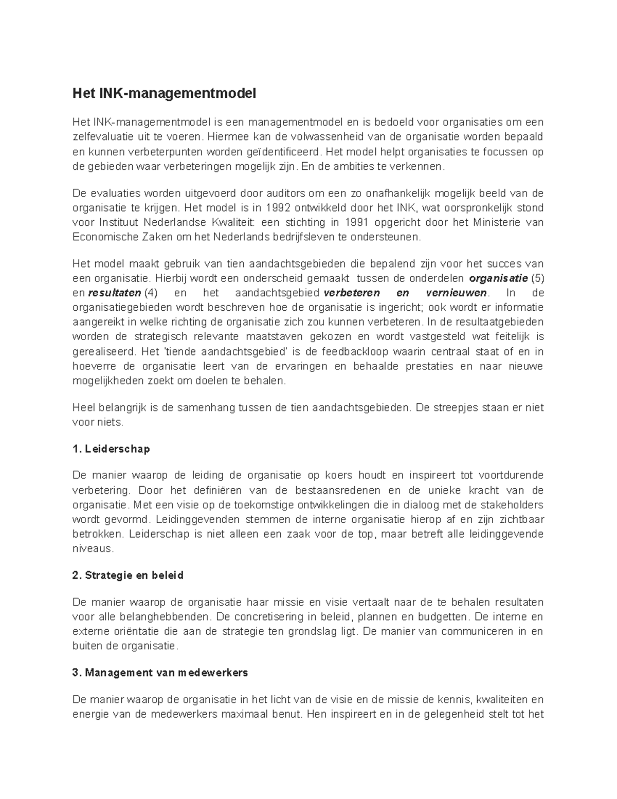 Het INK-model - ink model - Het Het is een managementmodel en is ...