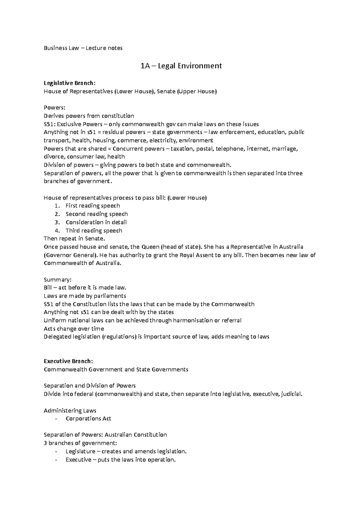 Business Law Lecture Notes Business Law Lecture Notes 1a Legal Environment Legislative Business Law Lecture Notes Business Law Lecture Notes 1a Legal Environment Legislative