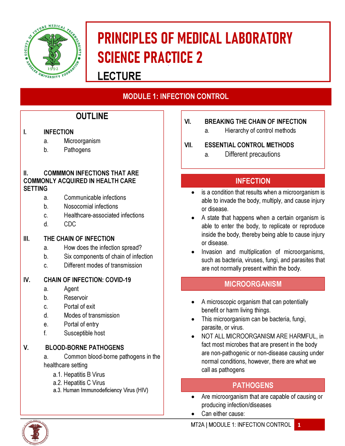 Infection Control - LECTURE MODULE 1: INFECTION CONTROL OUTLINE I ...