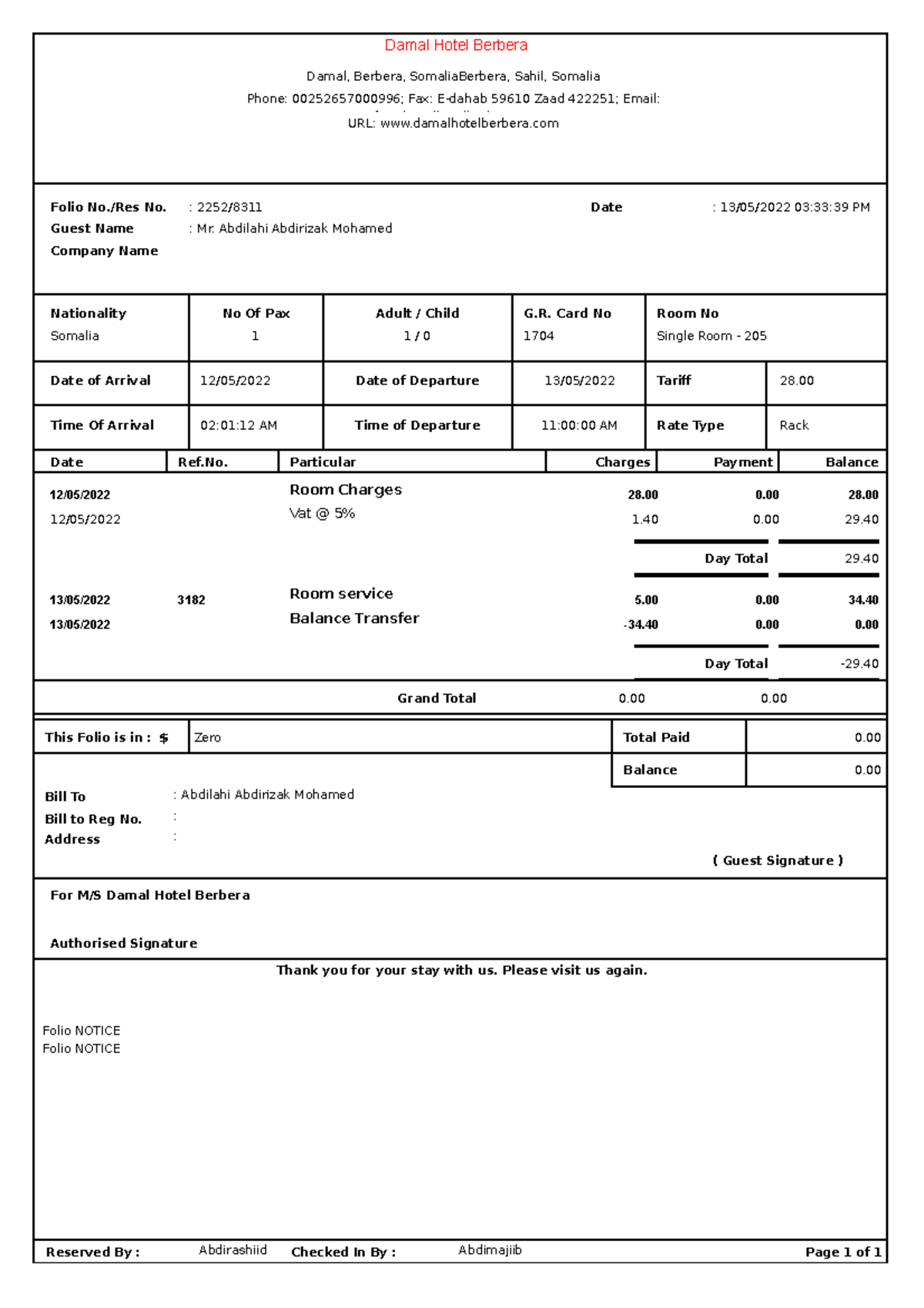 Folio Invoice 1 - 2022-05-13T153346 - Damal Hotel Berbera Damal ...