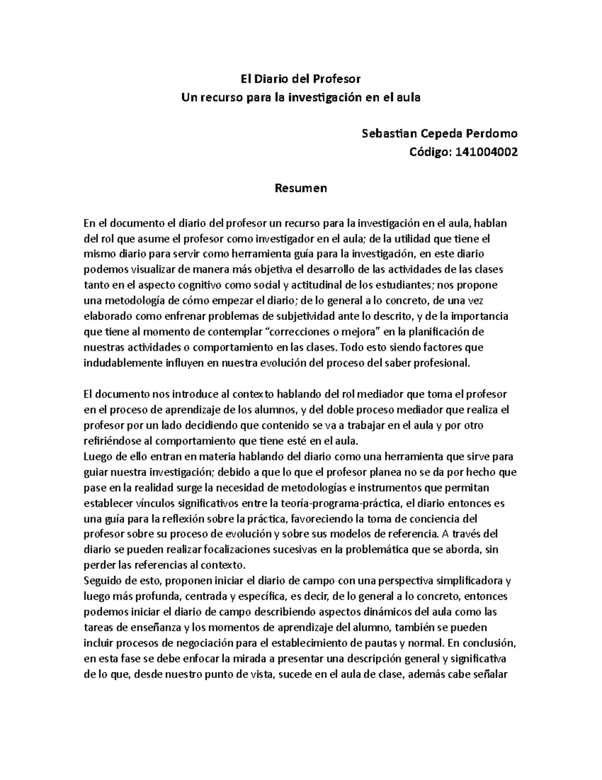 Resumen - Diario Del Profesor - El Diario Del Profesor Un Recurso Para ...