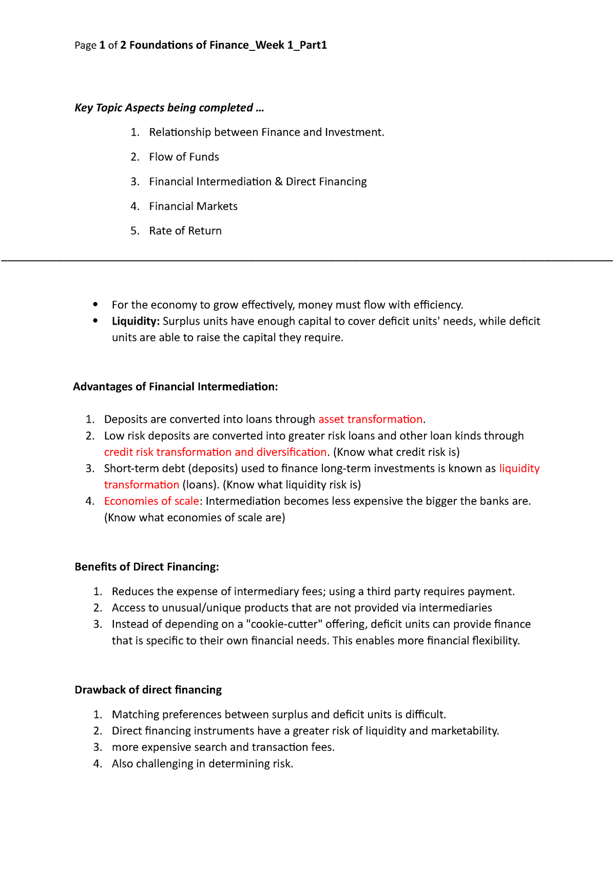 Foundations of Finance Week1 .. 1. Relationship between Finance and