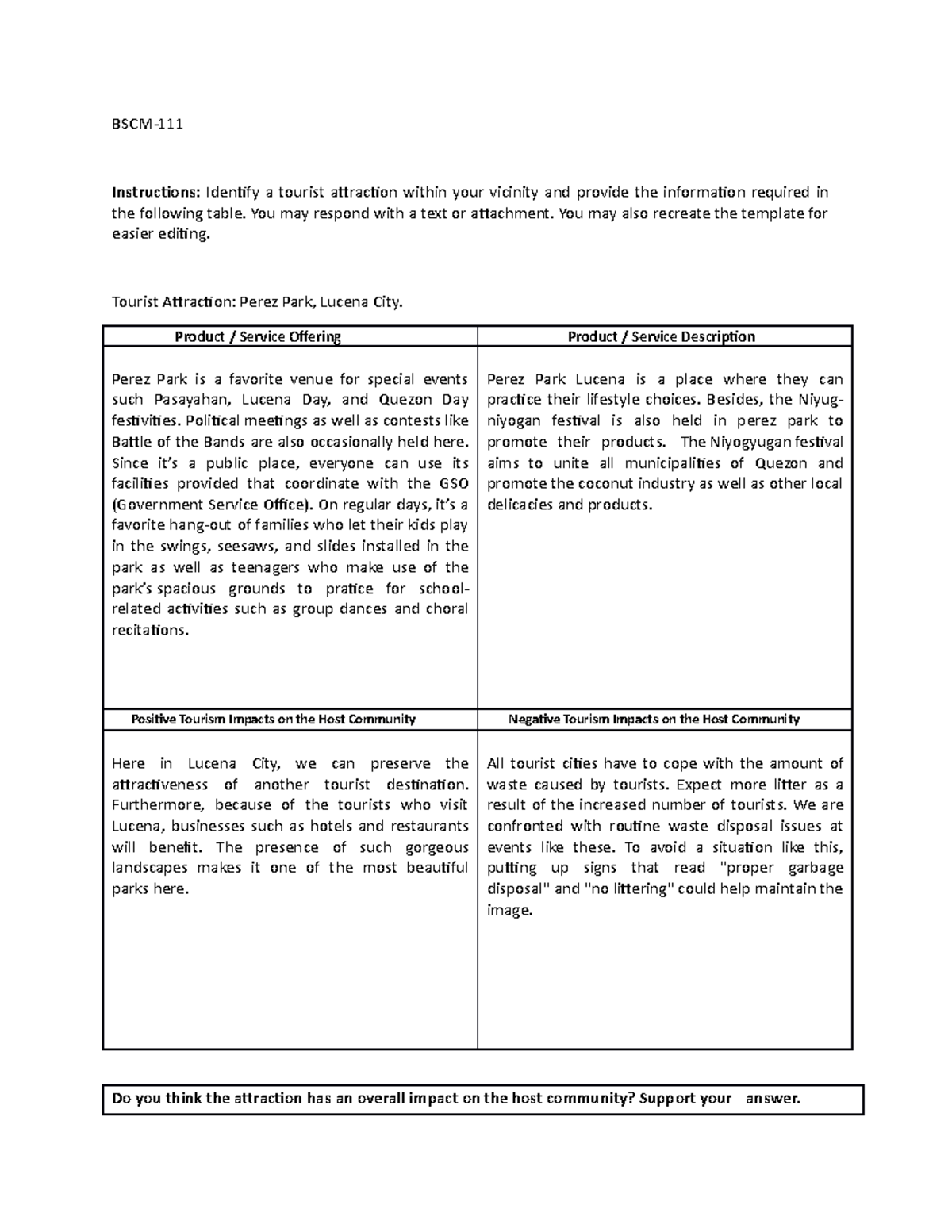 Macro - BSCM- Instructions: Identify a tourist attraction within your ...