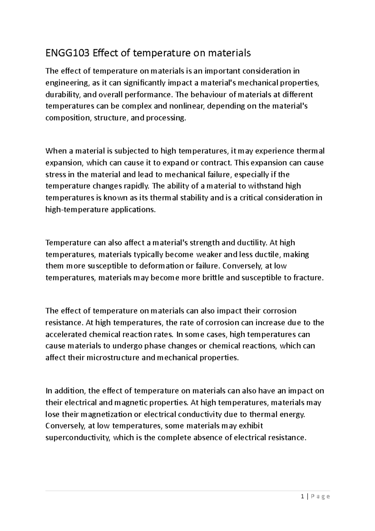 ENGG103 Effect of temperature on materials - The behaviour of materials ...