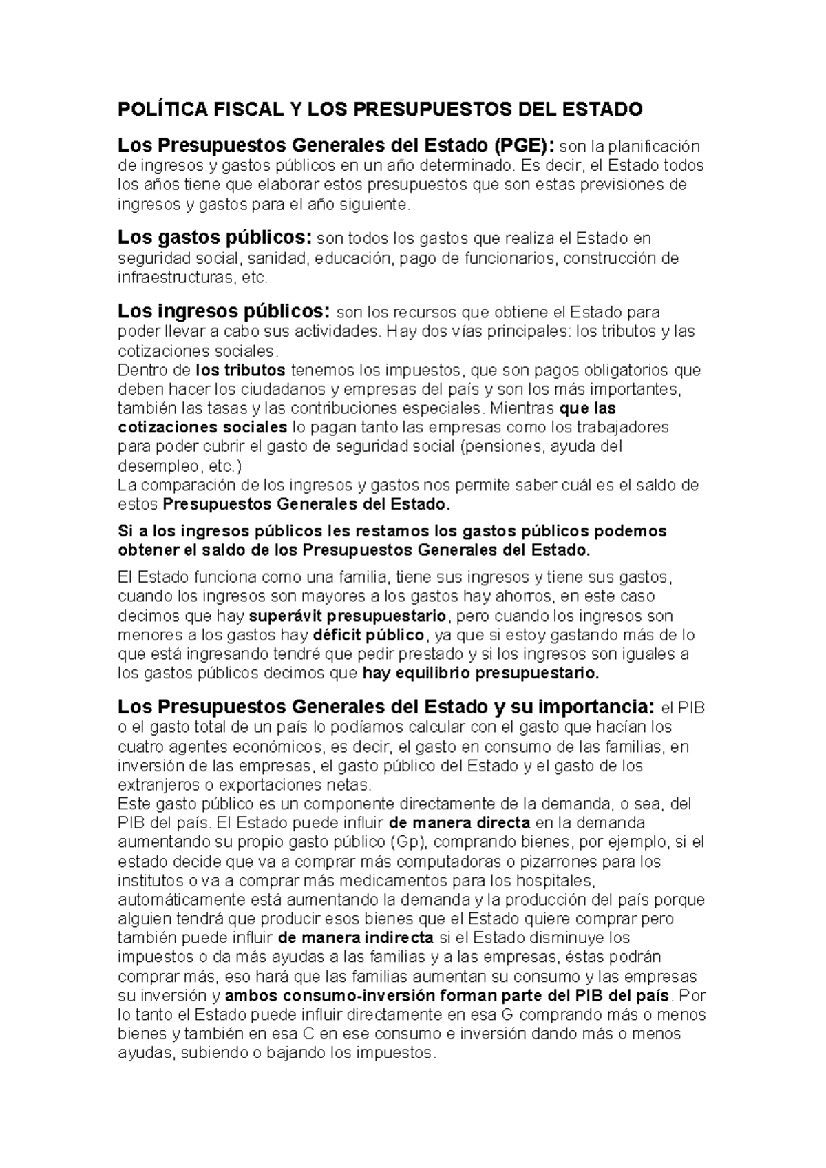 Política Fiscal Y LOS Presupuestos DEL Estado - POLÍTICA FISCAL Y LOS ...