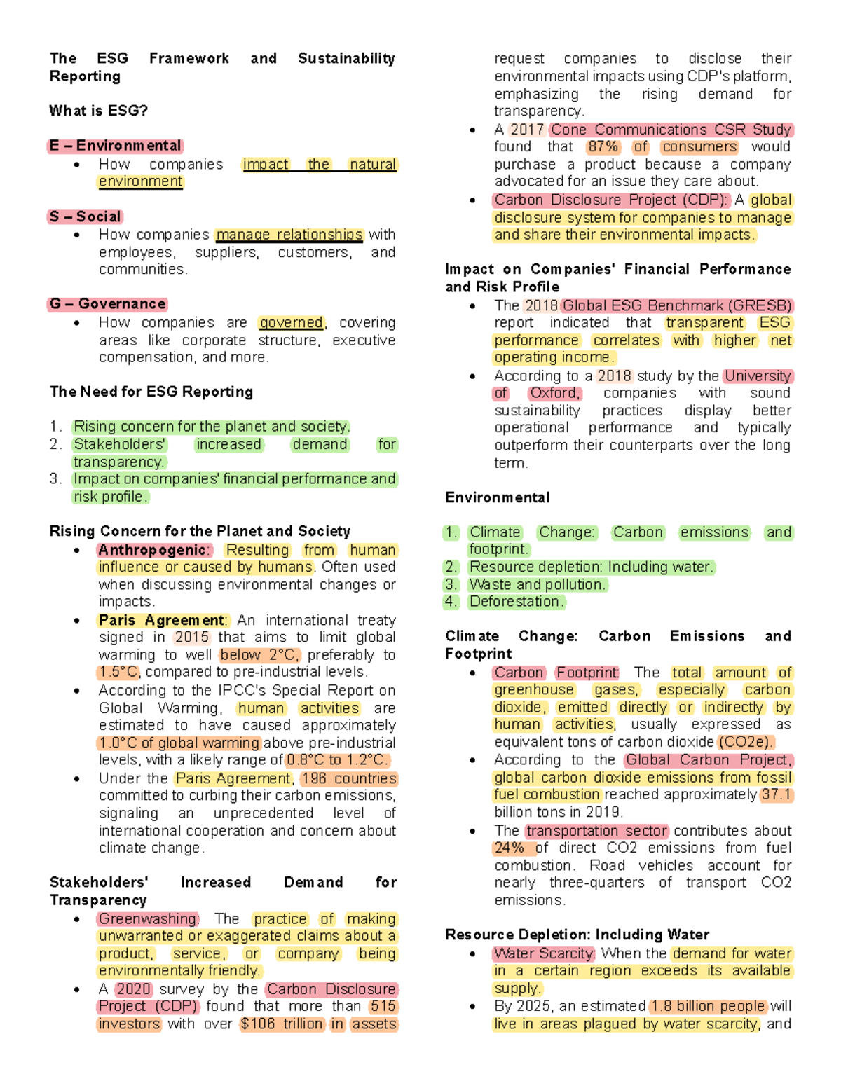 Midterm Summary Notes - The ESG Framework and Sustainability Reporting ...
