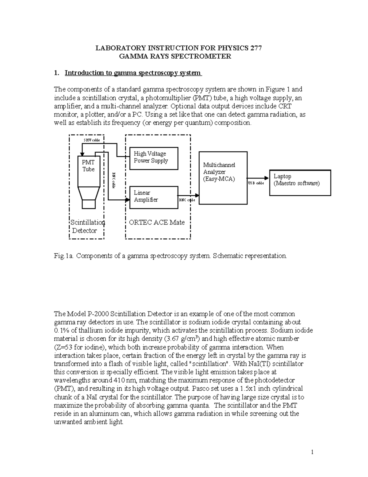 Calibration of gamma spectrometer LABORATORY INSTRUCTION FOR PHYSICS