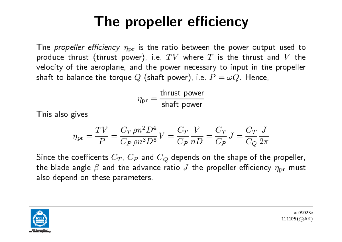 M32 ht17 Part2 The propeller efficiency The propeller efficiency ηpr